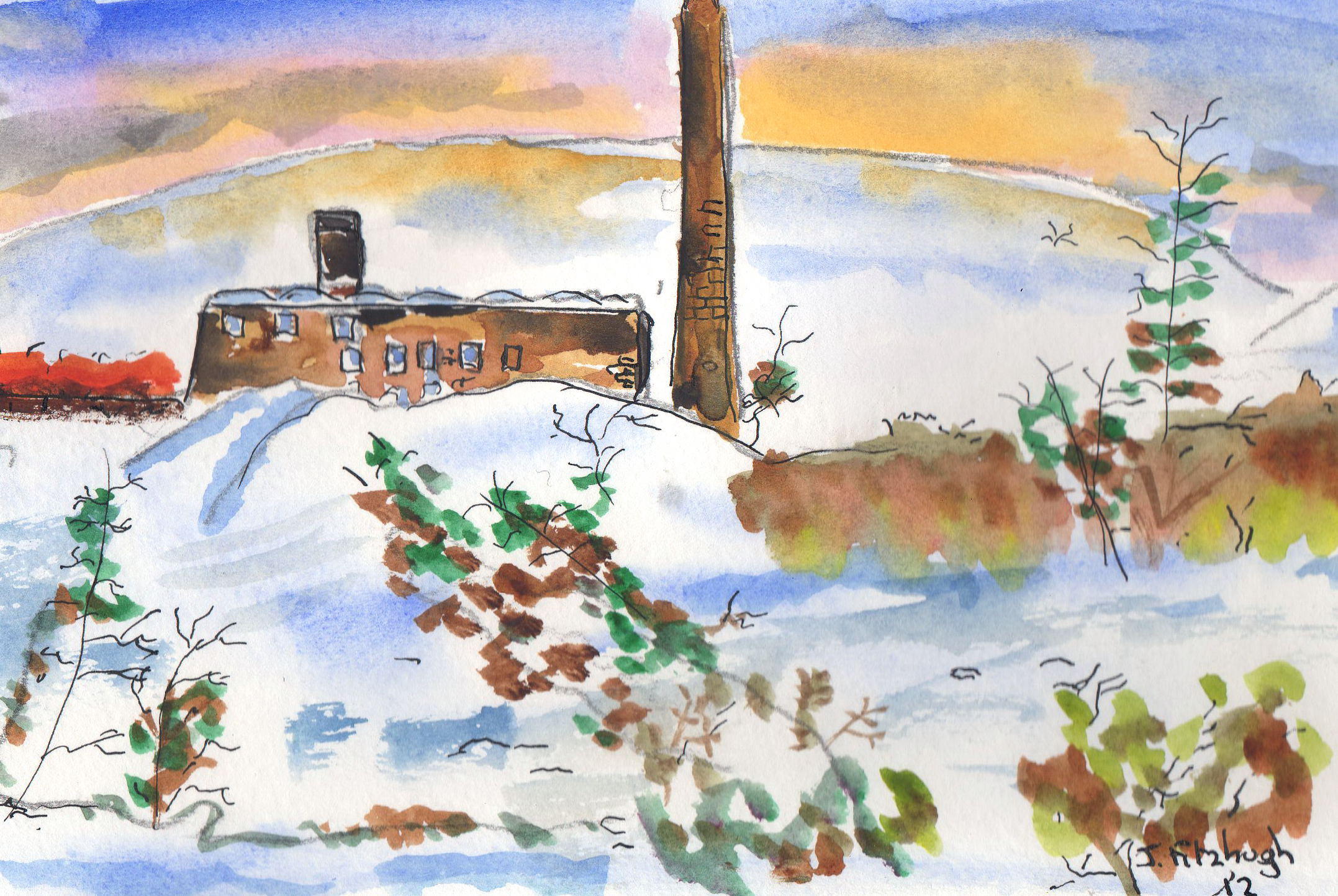 Woodend Mill Watercolour and pen