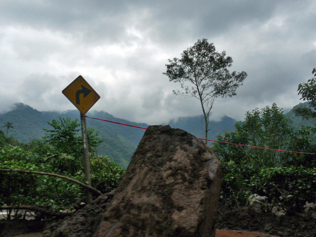 Mud and boulders were tumbling down the side of the mountain.