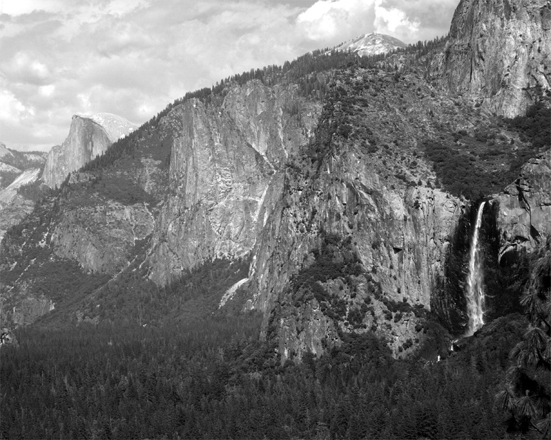 Tunnel View with Half Dome and Falls Black and White.jpg