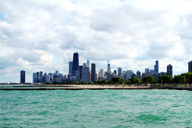Chicago across the waters of Lake Michigan, North Avenue Beach