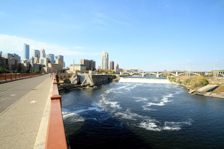 The Mississippi flows past Minneapolis