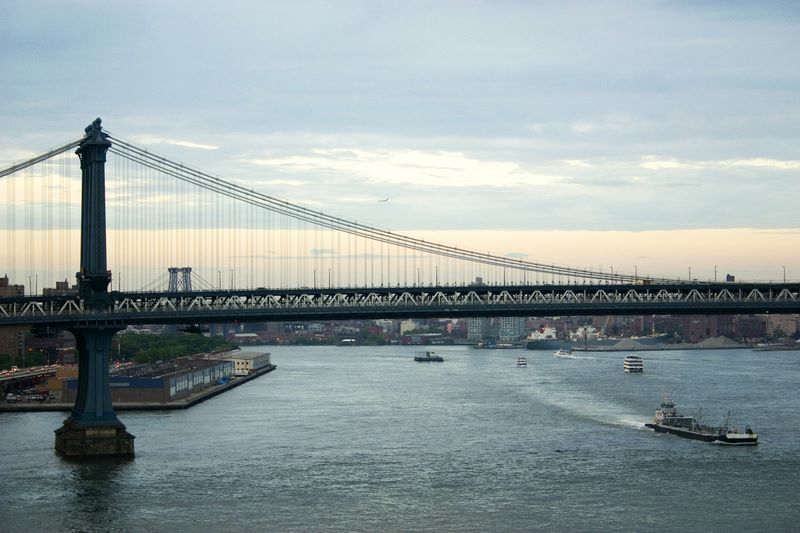 View of Manhattan bridge from Brooklyn bridge, New York City