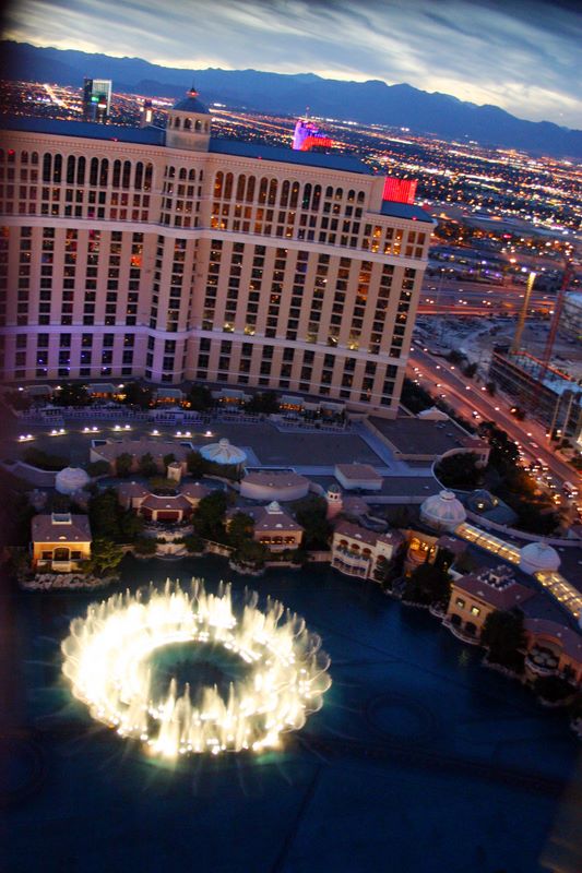 Fountains of Bellagio from the Eiffel, Las Vegas, NV
