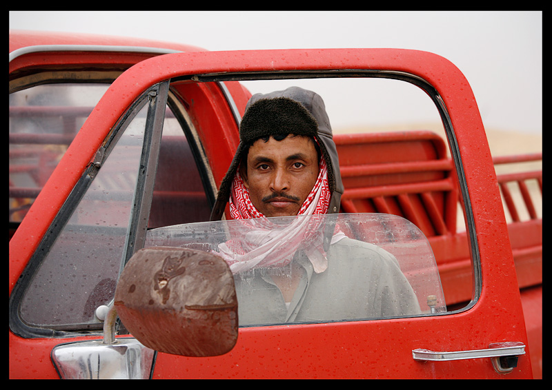 Dressed for winter driving in Kuwait desert!