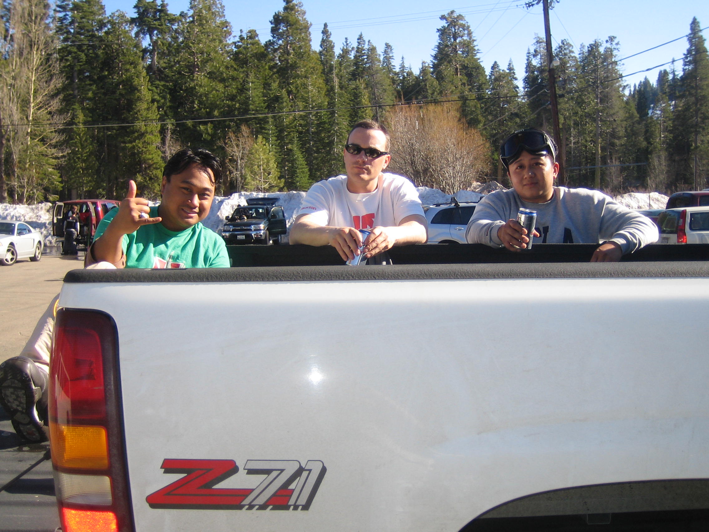 Kickin it in the back of Zachs pickup. Photo courtesy of Cecile.