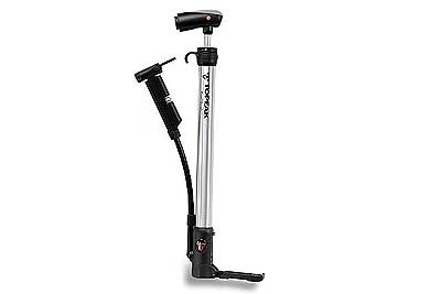 Best pump to have on a bike ride, hands down. Ingenius design unfolds in seconds to become a field floor pump.  Certainly good up to 120 PSI. Quality construction. Renewal kit available.  Be certain to order the one with the integral pressure gauge. Two or three mounting brackets are available from the factory.  One type allows for mounting in place of a water bottle cage.  A second, permits the mounting alongside a water bottle cage.  The third allows the bracket to be mounted on virtually any tube on any bike. Don't leave home without it!.  Don't look at another pump or at the price.  This is the one you've been looking for.