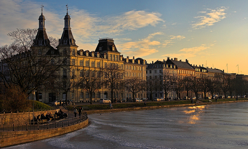 Winter sunshine over the frozen lakes