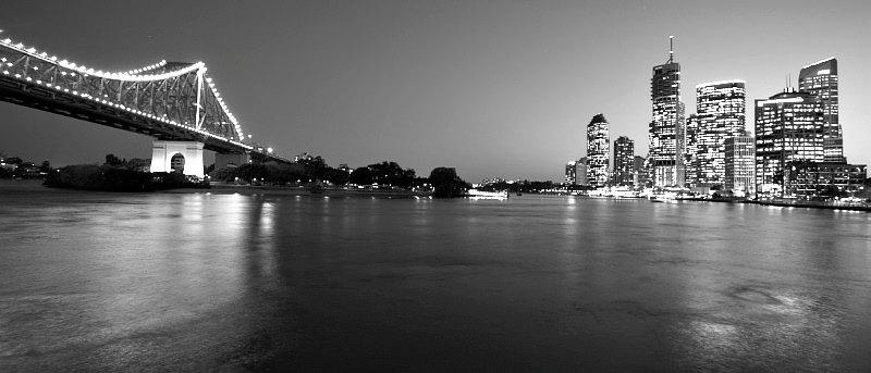 Brisbane and Story Bridge wide angle at night