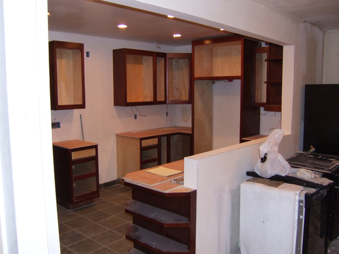 We walled over the breakfast nook and put up cabinets.