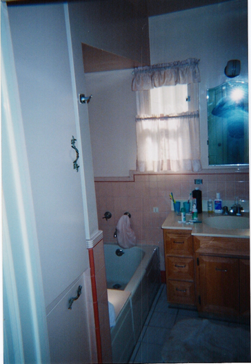 This was the master bathroom - pink was not our color!