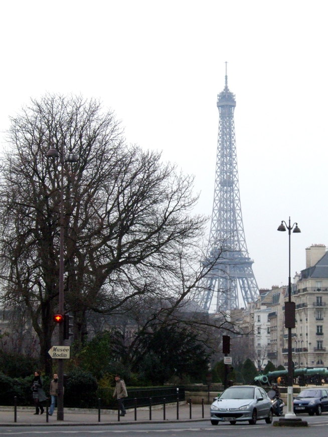 Eiffel Tower in the distance.