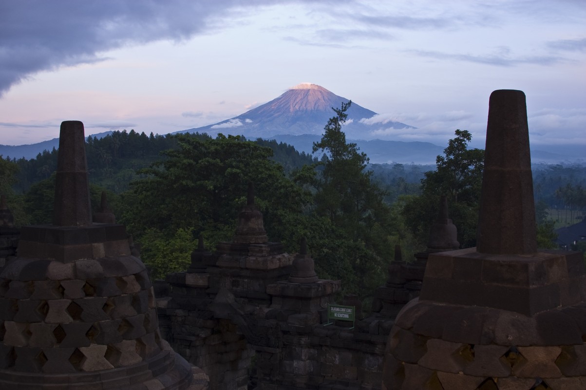 Borobudur - I think that is Sumbing Volcano in the background