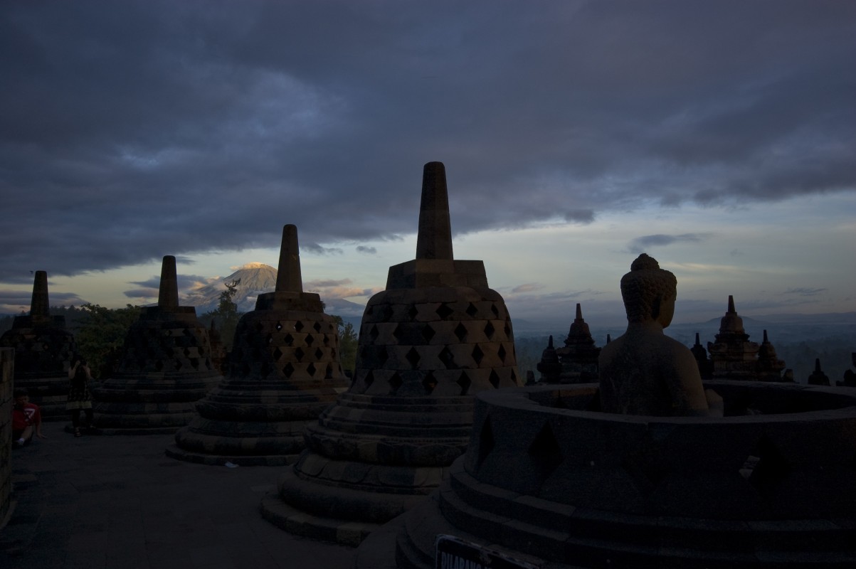 Borobudur - I think that is Sumbing Volcano in the background