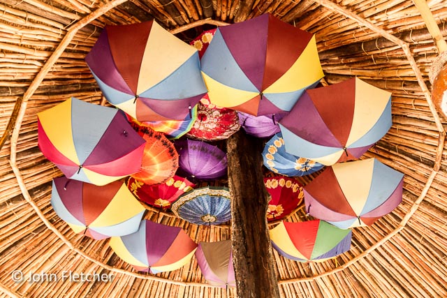 Umbrellas Decorate the Ceiling of the Lounge