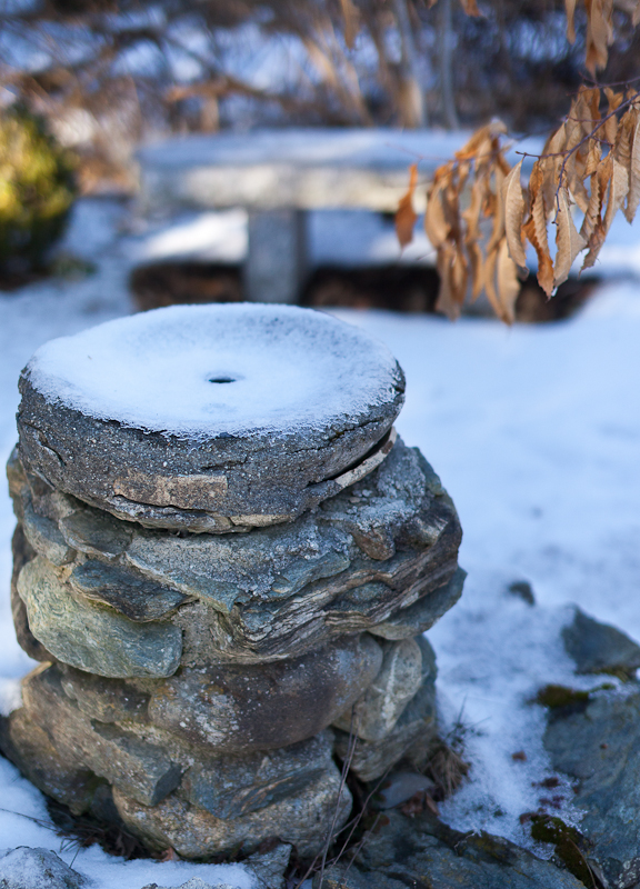 Frozen Bird Bath and Bench