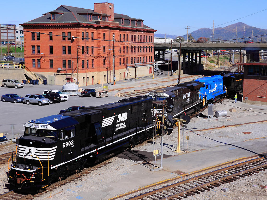 NS 6902 leads a power move out of the East End Shops 