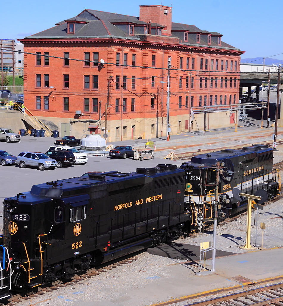 Southern & N&W power in front of the N&W motive power office at East End shops 
