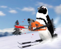 penguin gif with chain saw 