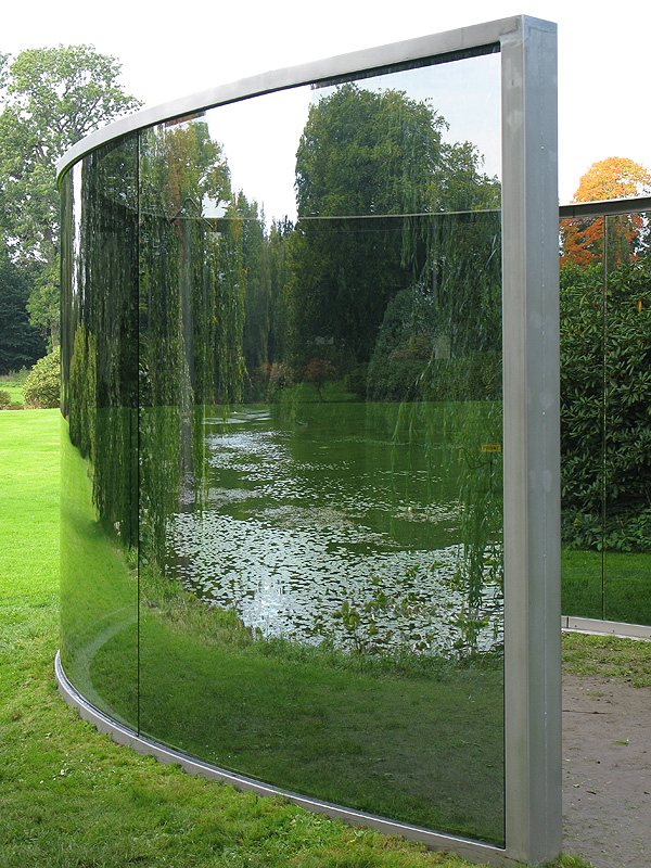 Dan Graham's Glass Pavilon : - Two Different Anamorphic Surfaces erected at Wans in 2000.jpg