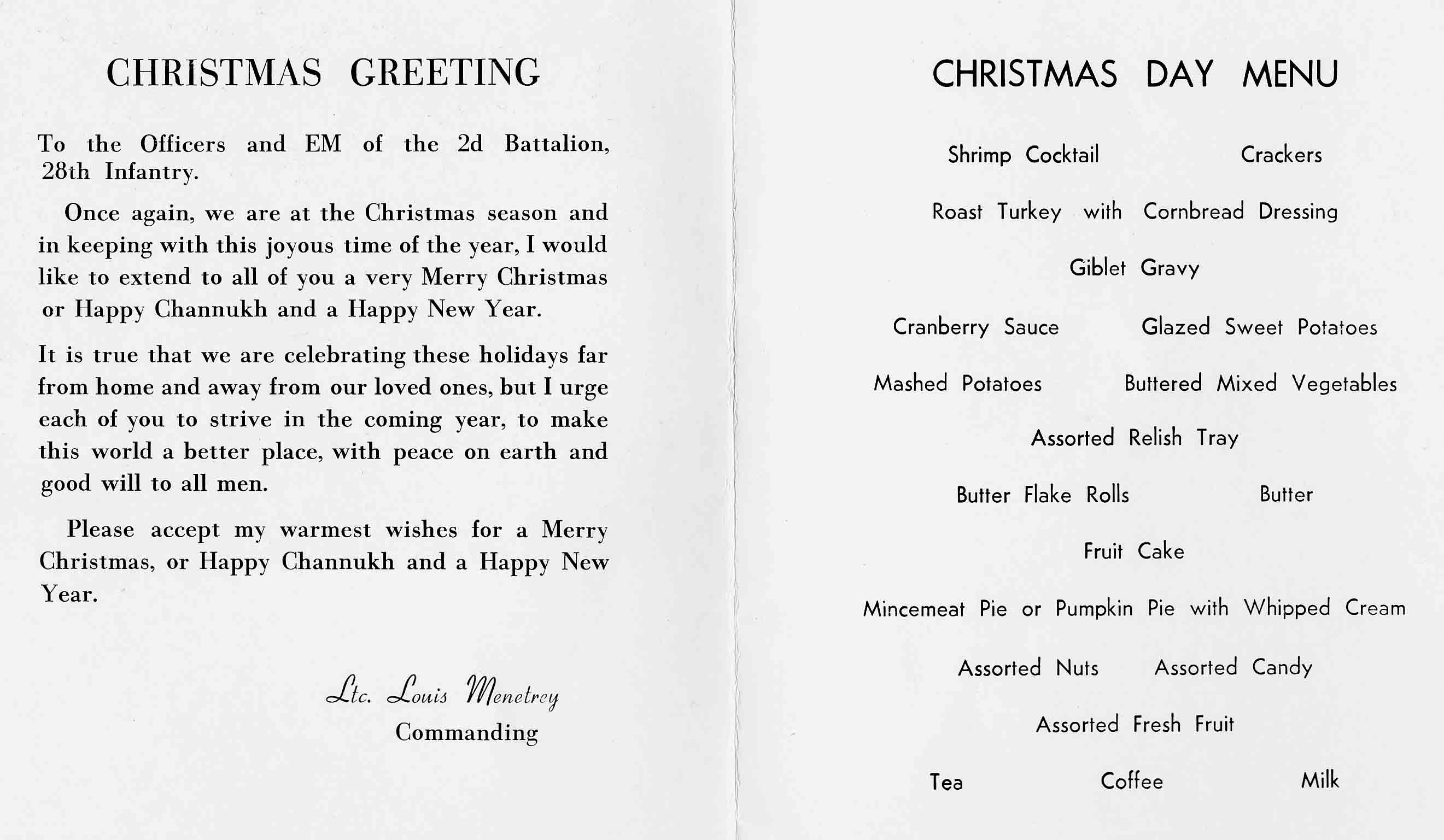 Christmas menu