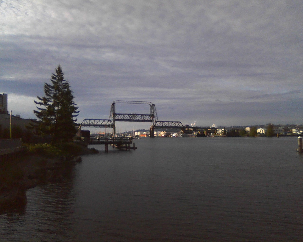 Bridge under construction from waterfront