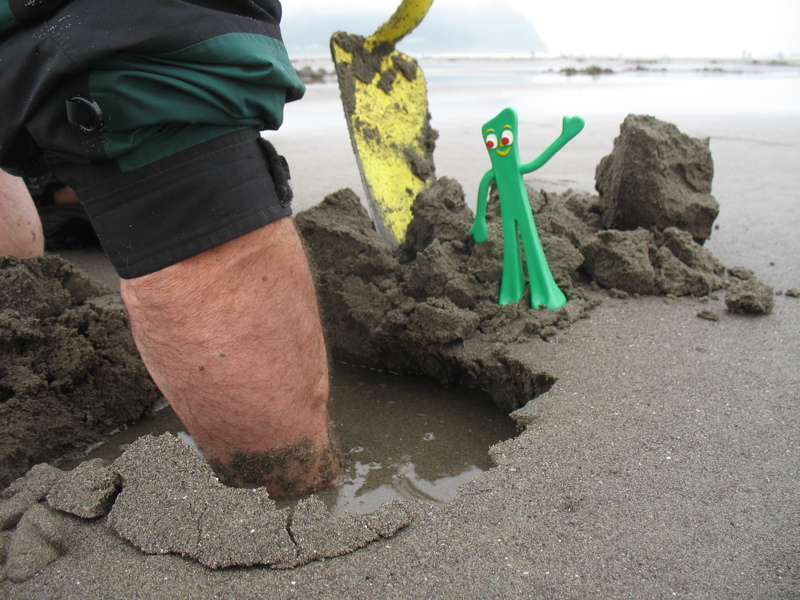 Gumby shouts encouragement to the clam hunter