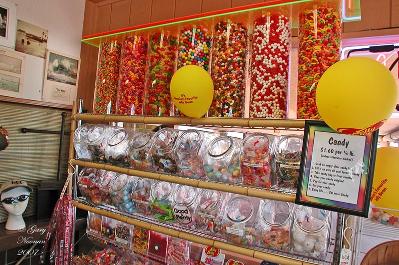 Candy in store near pier.