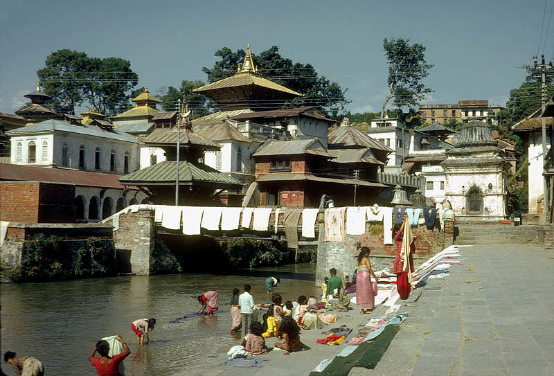 Women bathing in the Bagmati at Pashupatinath, Kathmandu - 1974