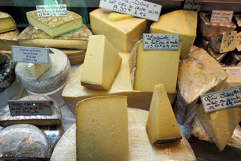 Local cheeses at Les Halles, Nimes
