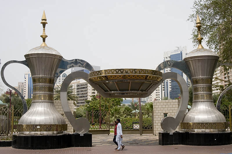 Giant coffee pots outside Capital Garden