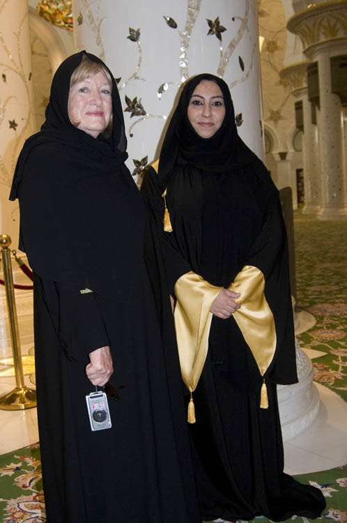 Visitor and guide at the Zayed Grand Mosque