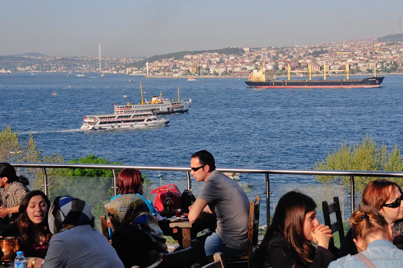 Tea gardens, below the Topkapi Palace, overlook the Bosphorus