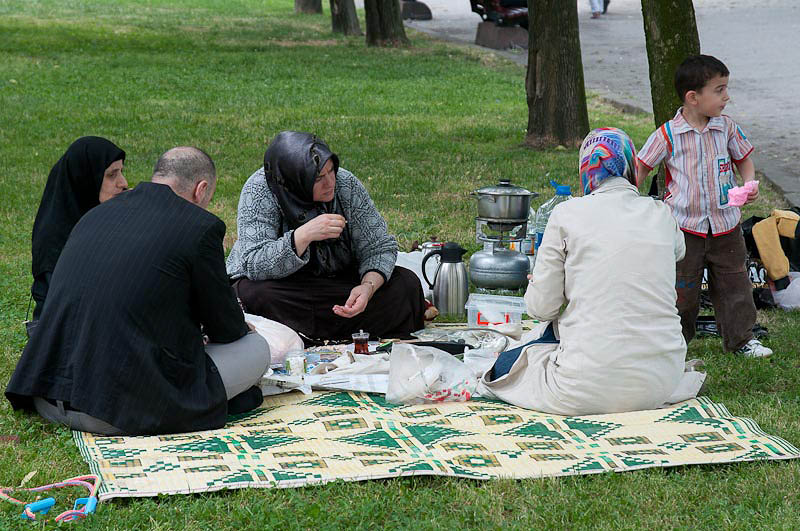 Family picnic in the park beside the Golden Horn...