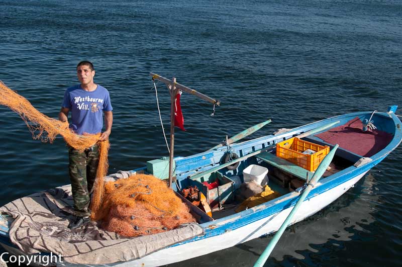 Sorting the nets behind the breakwater