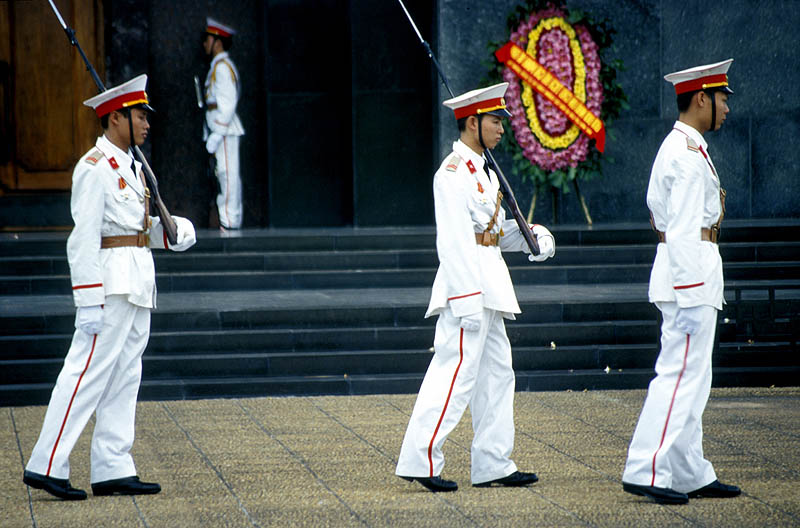 Goose-stepping honour guard at the Ho Chi Minh Mausoleum