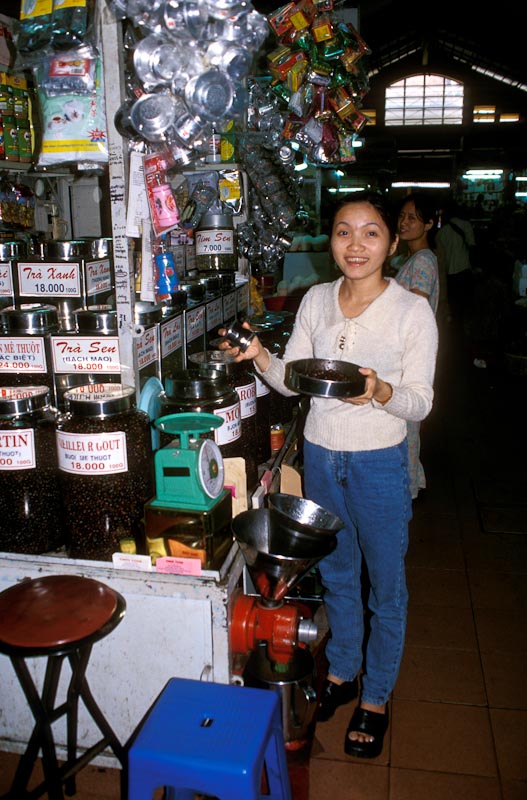 Coffee bean vendor at Ben Thanh Market