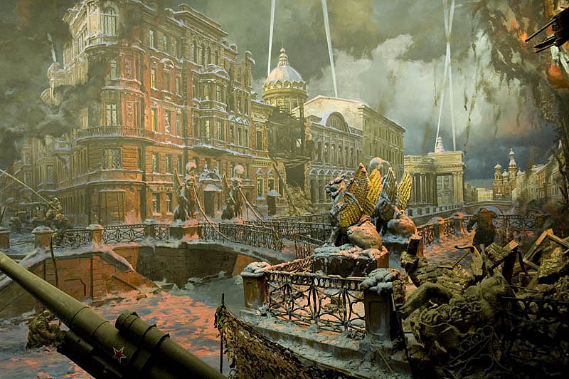 Diorama depicts Bankovsky Most, Leningrad (St Petersburg) under siege in World War II