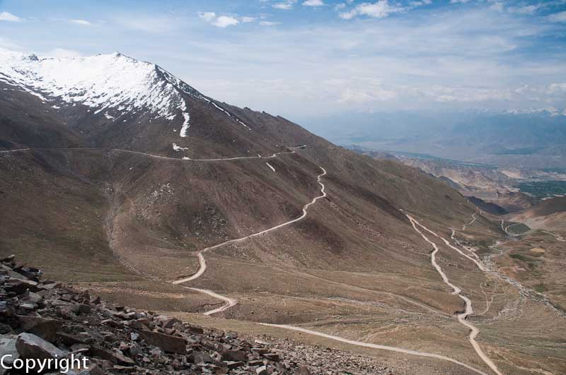 Looking back down towards Leh from the flanks of the Khardung La