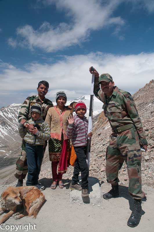 Indian soldiers and families at the Khardung La