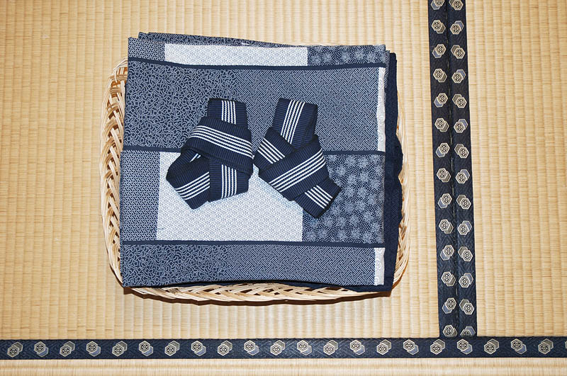 Folded yukata or happi coat for ryokan guests