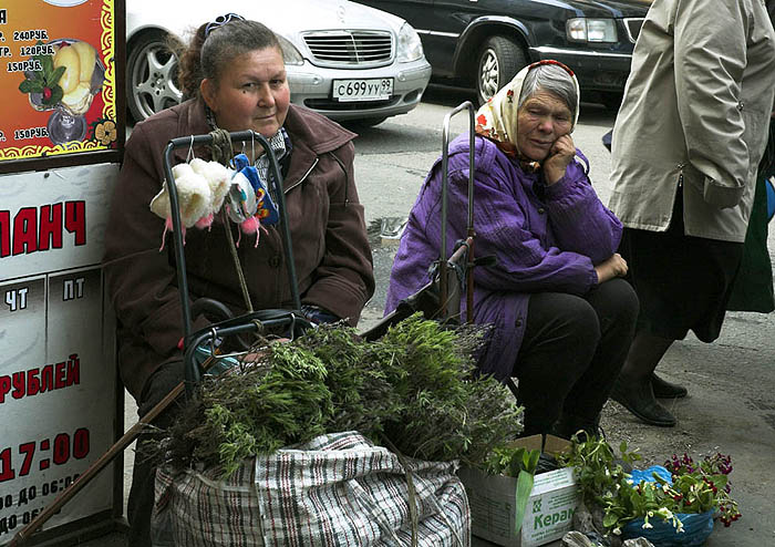 Babushkas eking out a living at a street market