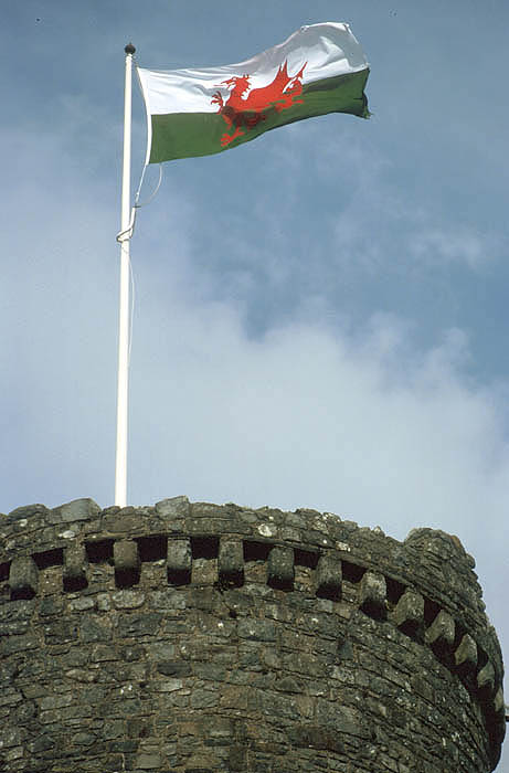 Welsh flag flies over Harlech Castle (UK)