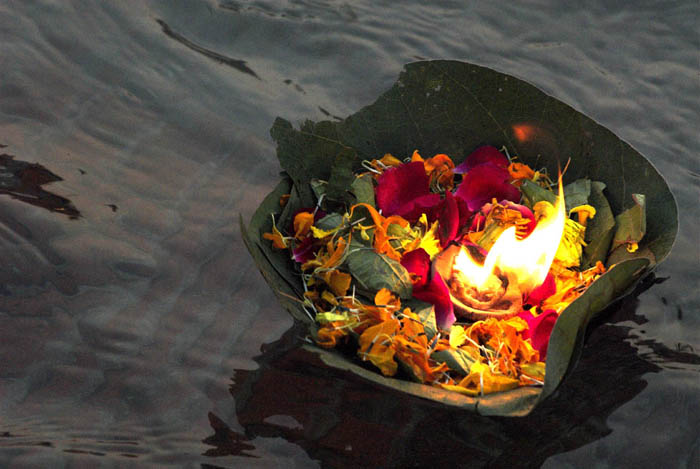 Floating offering at the nightly Aarti ceremony