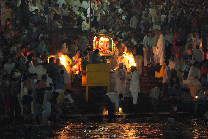 Nightly Aarti ceremony beside the Ganges