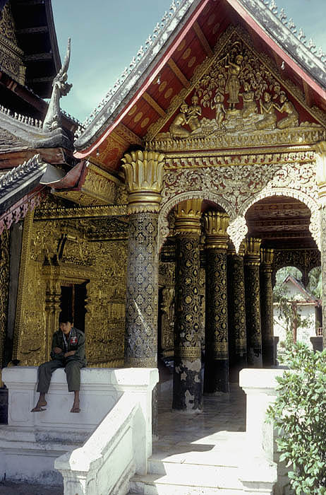 Wat May, Luang Prabang, Laos, with a Royalist soldier on guard