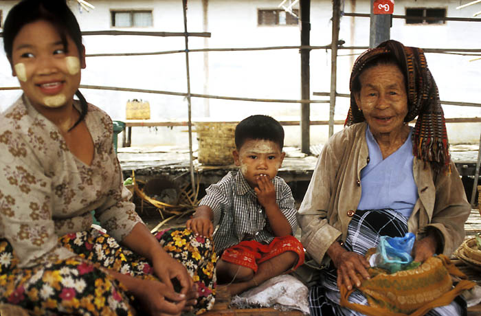 Three generations of Pa-O people, Burma