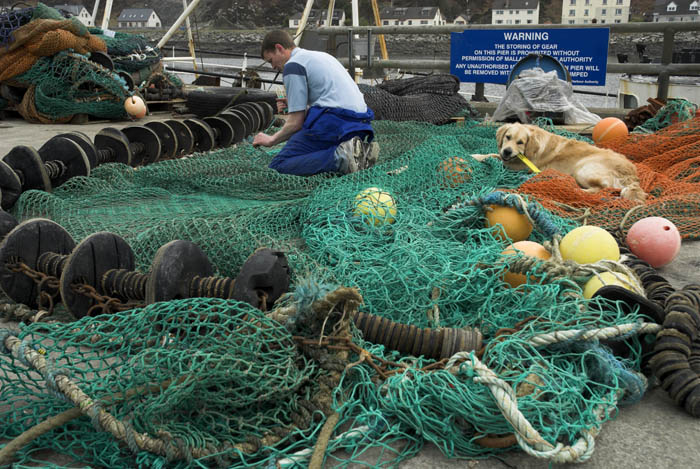 Mending nets at Mallaig