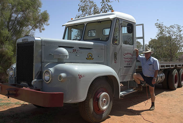 Australia: Bill Baskett with his restored Leyland truck, Windorah, Qld