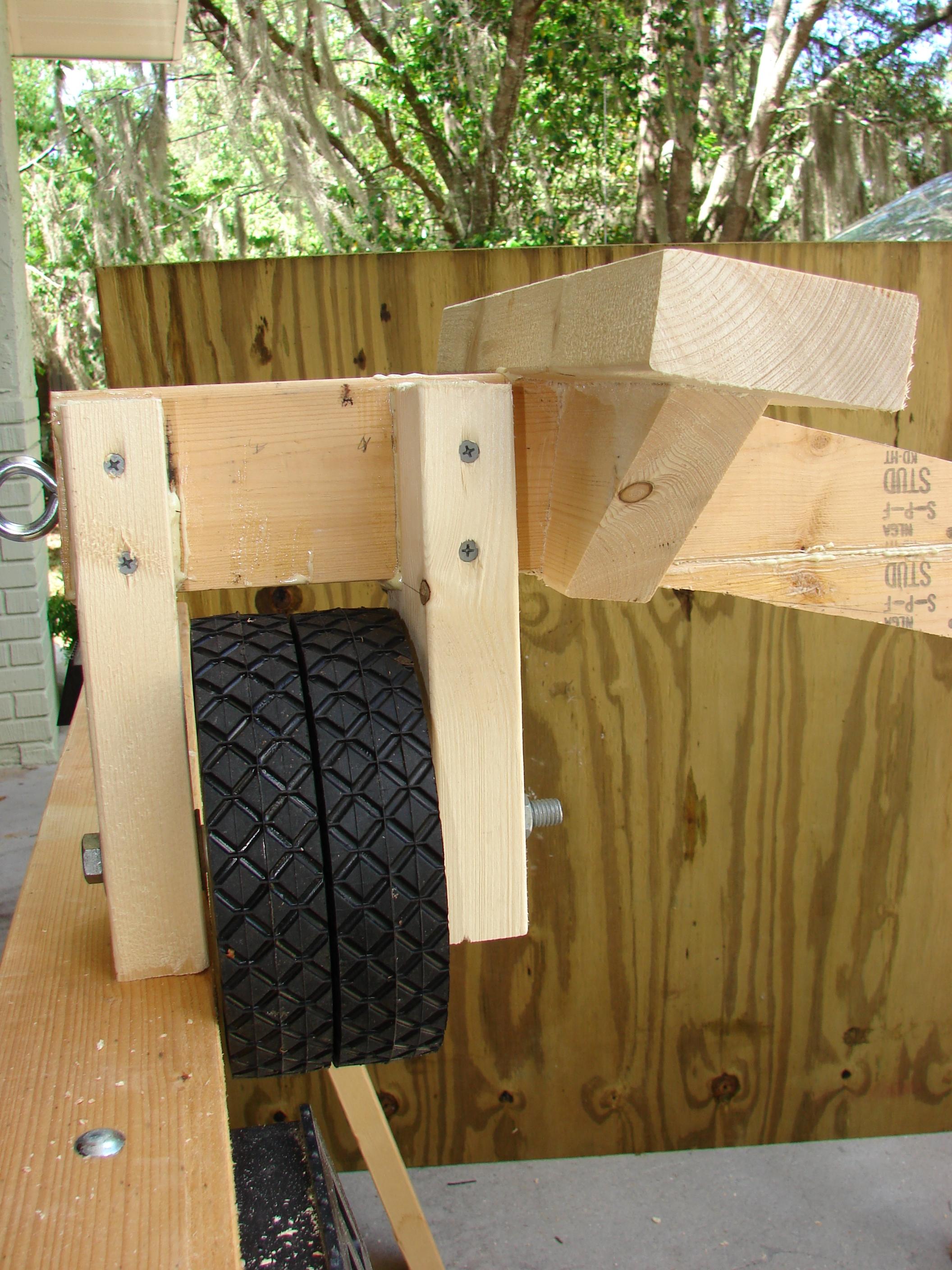 Double wheels on 1/2x8 galvanized bolt (all plastic wheels from Home Depot)