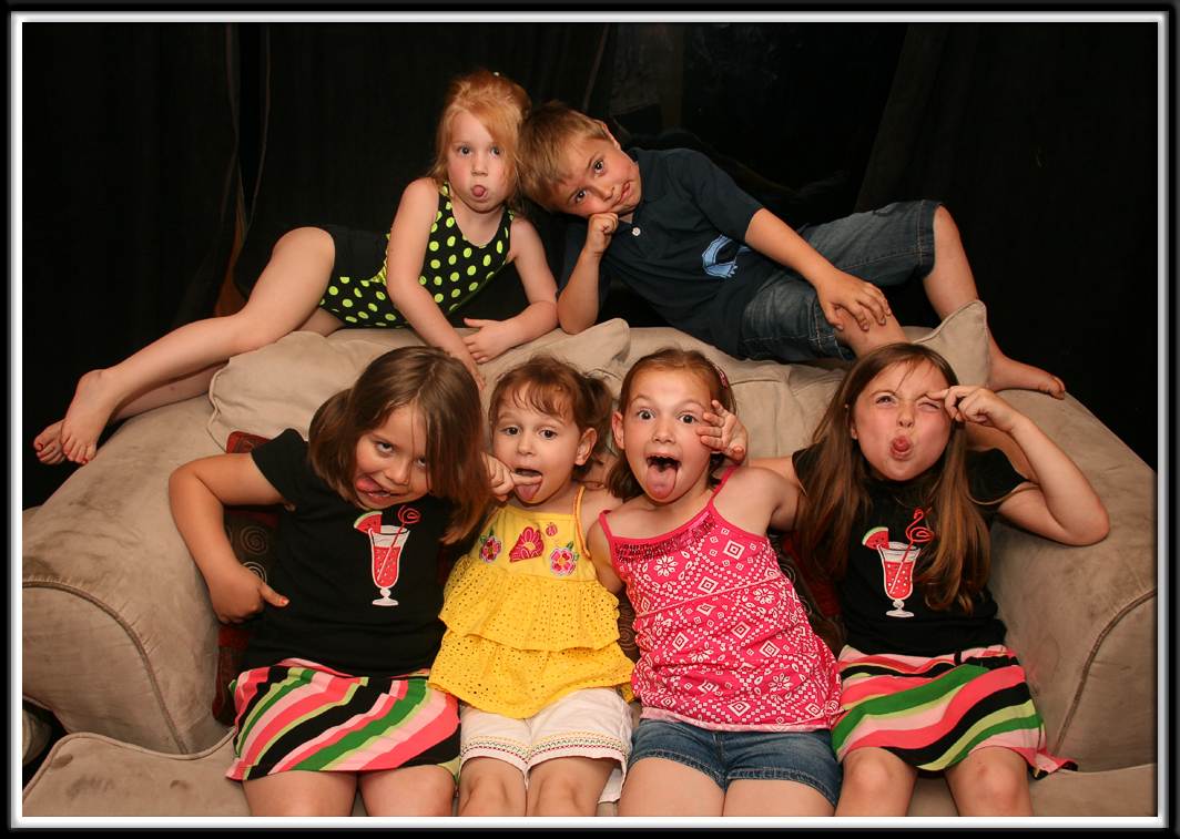 Silly Faces!!! This is Arielle, Kylie, Noelle, and Chloe on the bottom, and Maddox and Bryn on top.